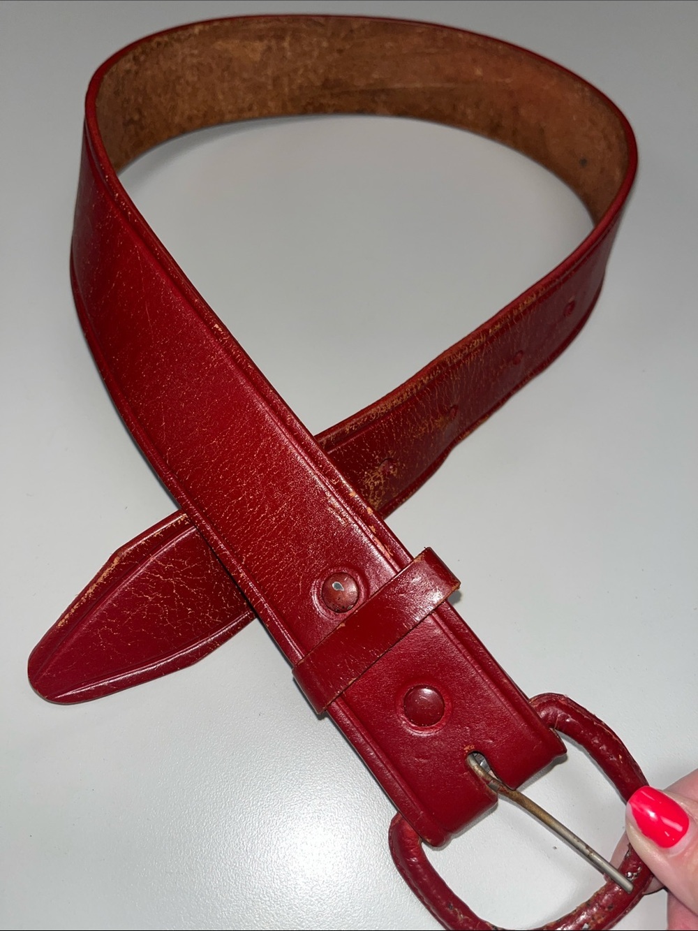 Source Unknown Red Leather Women's Belt with Matching Buckle size Medium